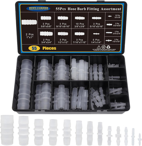 55Pcs 13 Sizes Hose Barb Fittings Kit, Pipe Connector Joint Splicer Mender Adapter Union for Aquarium Adapter Gas Liquid Air...