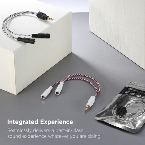 DUKABEL Headphone Splitter, Knitted 3.5mm Audio Splitter TRS 3-Pole Aux Splitter Cable for Headphones Earphones Speakers -Zebra White/2PACK...