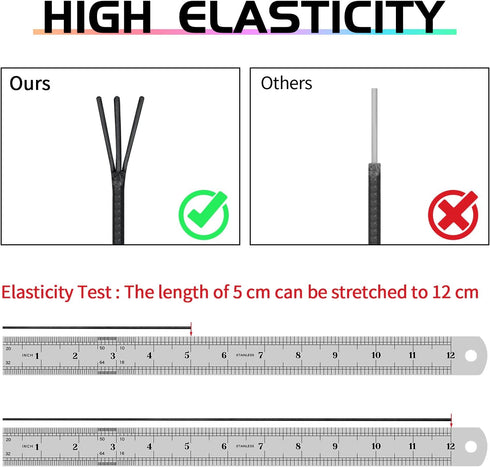 FIVEIZERO 2 Rolls Black Elastic Bracelet String Total 330 Feet,1mm,1.2mm,1.5mm Elastic Beading Cord Stretchy String with Scissors and Beading Need...