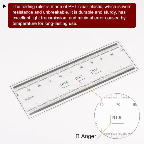Film Flexible Ruler 10cm 0.1mm Scale with R Angle PET Plastic Folding Straight Ruler Calibration Soft Ruler Measuring Tool for Factory, Transparen...