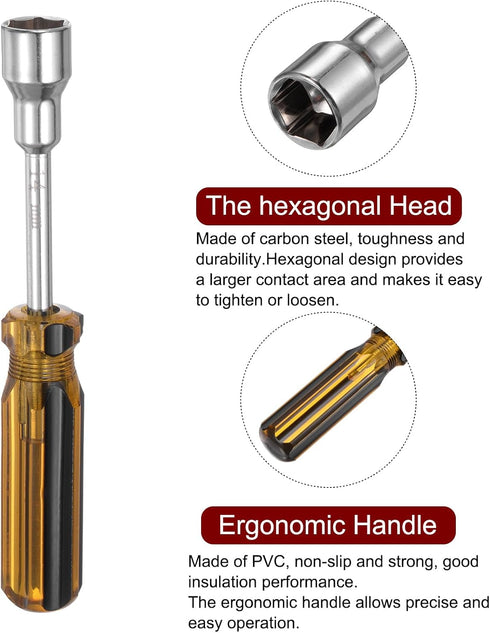 2pcs Metric Hex Nut Screwdriver 14mm Carbon Steel Ergonomic PVC Grip Non-Magnetic Socket Wrench Screwdriver Hand Tool for Automotive Maintenance H...