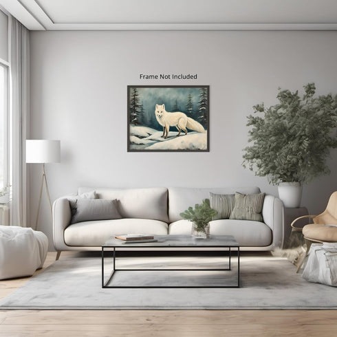 Posterizer 1 pcs-white arctic fox in snowy winter scene-oil painting style 5-Art for Animal Lovers-Landscape & Nature Art-Decor for Home & Office-...
