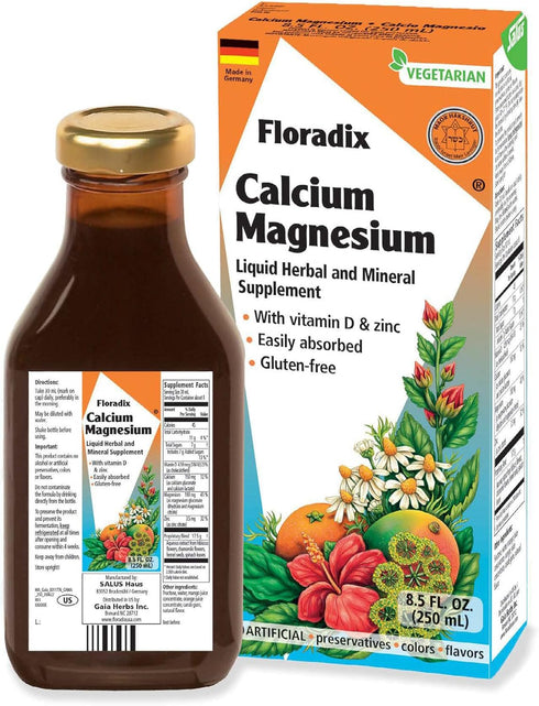 Floradix Calcium & Magnesium Liquid Herbal & Mineral Supplement - Organic Supplement with Vitamin D, Zinc & Magnesium Citrate - Support Bone Healt...
