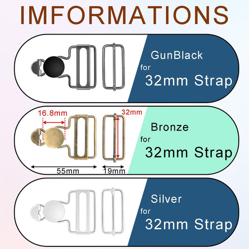 CooBigo 6Sets 1-1/4 Inch Metal Jeans Buckles, Overalls Buckles with Adjustable Tri Glide Buckle and Buttons for Bib Pants Suspender Sewing Accesso...