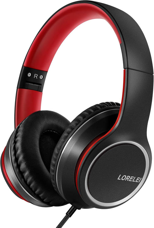 LORELEI X8 Over-Ear Wired Headphones with Microphone with 1.45m-Tangle-Free Nylon Line&3.5mm Plug,Lightweight Foldable & Portable Headphones for S...