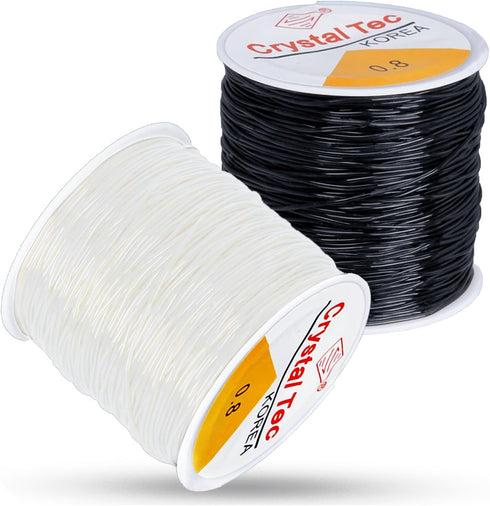 FQTANJU 2 Rolls 0.8MM Crystal Elastic Bracelet String, Stretchy Bead String Cord for Clay Beads Pony Beads Bracelets, Necklaces, Jewelry Making an...