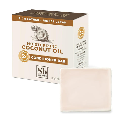 Soapbox Hair Conditioner Bar with Coconut Oil to Moisturize and Nourish Dry Damaged Hair - 2oz Solid Conditioner, Low Plastic, Vegan, Sulfate Free...