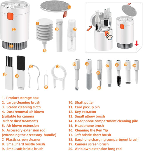 Laptop Phone Screen Cleaner Kit, Computer Keyboard Cleaning Kit, 20 in 1 Electronic Cleaning Kit with Brush Spray for Airpods, Earbud, iPad, iPhon...