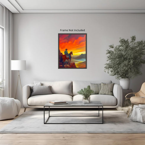 Posterizer 1 pcs-vibrant painting style art-cowboy on horse in the wild 2-Western Art-Men's Art Collection-Living Room Bedroom Decor- unframed wal...