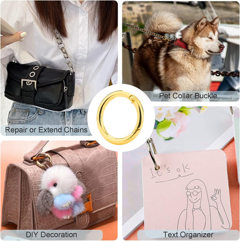 10 Pack 1 Inch Gold Spring O Rings, Metal Keychain Ring Round Carabiner Clips for Replacement Purse Ring Hardware, Keyrings Buckles, Paracord Keyc...