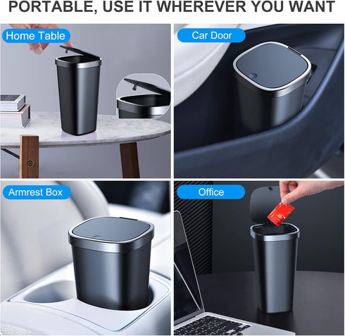 Mini Car Trash Can with Lid, Cup Holder Trash Can for Car with 3 Rolls Mini Trash Bags, Waterproof Small Car Garbage Can for Car Home Office Desk ...