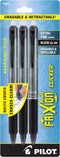 PILOT FriXion Ball Clicker Erasable Gray Barrel Pen, Extra Fine, 0.5 mm, Black Gel Ink, 3 Pack (14288)...