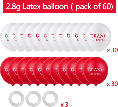 60 Pieces Grand Opening Balloons 12 Inch Double Side Celebrate Business Latex Balloons with 3 Pieces White Ribbons for Ceremony Decoration...