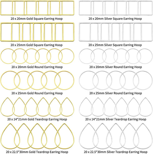 Oubaka 240pcs Hoop Earrings for Jewelry Making,Beading Hoop Earring Findings Hypoallergenic Teardrop Square Round Earring Hoop Open Bezel Pendant ...