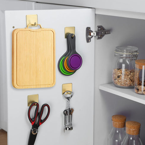 YIGII Adhesive Towel Hooks/Bathroom Hook, Gold Self Adhesive Hooks Heavy Duty Coat Hooks 4-Packs, Non-Punching for Hanging Robes Clothes Hats Stic...