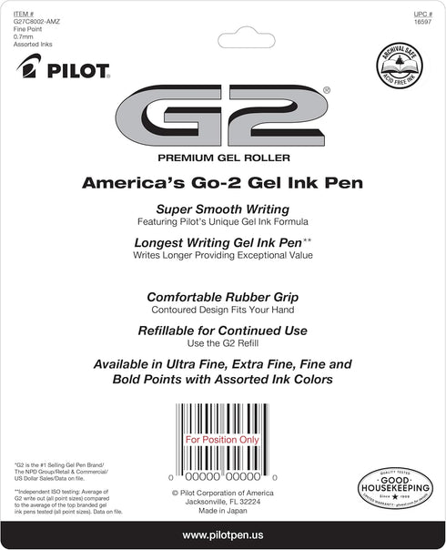 Pilot, G2 Premium Gel Roller Pens, Fine Point 0.7 mm, Blue, Black, Pack of 8...
