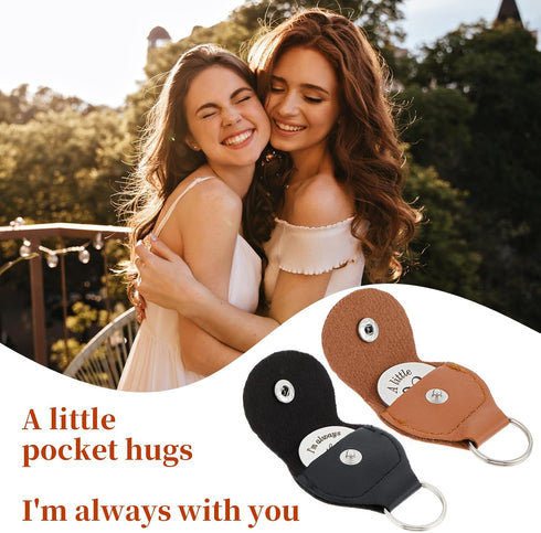 2 Pieces Pocket Hug Token, Long Distance Relationship Keepsake Friendship Gifts Stainless Steel Double Sided Inspirational Gift with PU Leather Ke...