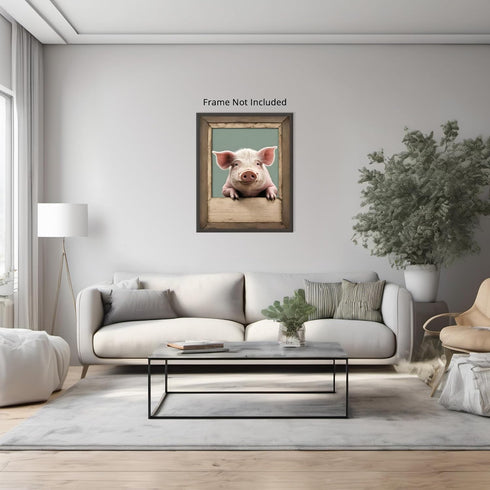 Posterizer 1 pcs- Cute piglet on a wooden frame-Art for Animal Lovers-Kids Room Art-Gift for Daughter, Son, Kids-Living Room Bedroom Decor- unfram...