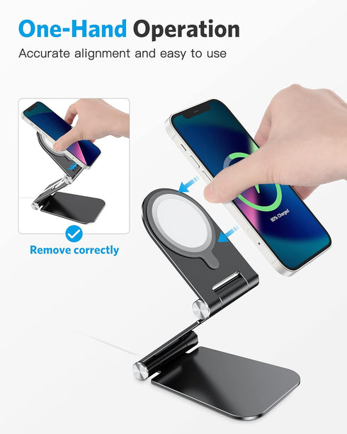 OMOTON Stand for MagSafe Charger, Foldable Phone Stand Holder for MagSafe Accessories? Compatible with iPhone 16/15/14/13/12 Pro Max/Pro, [Charger...