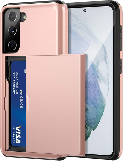 Jiunai for Samsung Galaxy S21 Plus Case Credit Card IDs Cash Holder Shell Wallet Case Slide Cover Dual Layer Hard PC Soft Rubber Cover Phone Case ...
