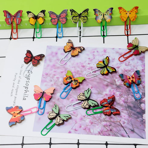 yueton 54 PCS Cute Butterfly Paper Clips Creative Cartoon Bookmarks Lovely Animal Binder Clips Wood File Document Clamps for Office Supplies Birth...