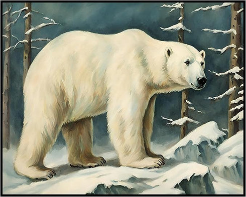 Posterizer 1 pcs-polar bear in snowy winter scene-oil painting style -2-Art for Animal Lovers-Landscape & Nature Art-Decor for Home & Office- unfr...