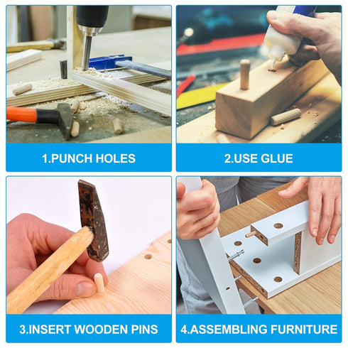 PATIKIL 1/4 Wooden Dowel Pins, 200 Pcs M6x25mm Wood Dowel Pins Hardwood Pegs Fluted Groove Easy Insertion for Crafts Furniture Door Art...