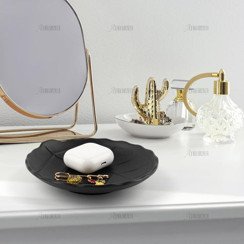 AUEAR, A5 Melamine Trinket Dish Decorative Jewelry Tray Ring Holder Organizer for Keys Food Safe Dishware Black (Leaf Style 1)...