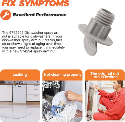 9742945 Dishwasher Lower Spray Arm Retainer Nut Fit for Whirlpool Kenmore Kitchen-Aid Dishwasher - Replace WP9742945 AP3044826 PS402230 747435 EA4...
