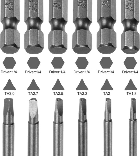 6pcs TA1.8-TA3 Triangle Screwdriver Bit 1/4" Hex Shank 2" Length Magnetic Tri-angle Screw Driver Power Tool...