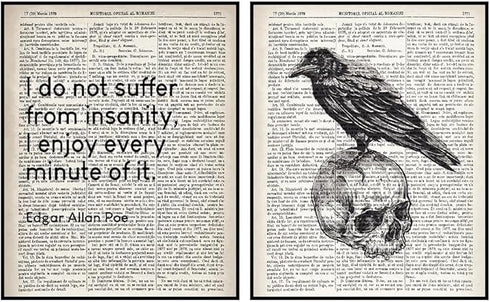 Posterizer 2 pcs-Edgar Allan Poe-Skull and raven Dictionary Print-Quotes-Retro Art-Gift for Steampunk or Goth Fans-- unframed wall art...