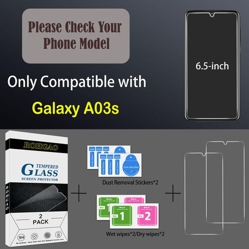 (2 Pack Screen Protector for Samsung Galaxy A03s, Galaxy A03 Tempered Glass, 9H Hardness, Case Friendly, Bubble Free, Anti Scratch...