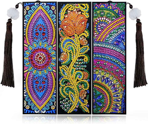 3 Pieces 5D Diamond Art Bookmark Kits for DIY Craft Diamond Art Dotz Bookmarks with Tassel for Beginner Kids Adults Women Book Lovers Rhinestones ...