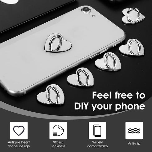 12 Pieces Phone Charm Hook, Cell Phone Finger Ring Phone Keychain Ring Adhesive Metal Phone Finger Grip Loop Stand Heart Holder for DIY Phone Case...