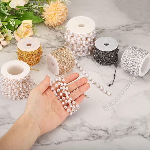 PATIKIL 5m/16 Feet Faux Pearl Beading Chain with Spool, 4mm Brass Chain Link for Jewelry Making DIY Necklace Bracelet Accessories Style 1, Silver...