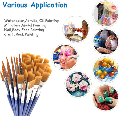 65Pcs Paint Brushes Tray Palettes Set,60pcs Flat Paint Brushes 5 PCS Round Paint Pallets,Small Paint Brushes Bulk Acrylic Oil Watercolor Artist Pa...
