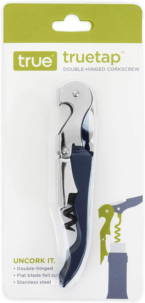 True Brands TrueTap Double Hinged Waiters Corkscrew, Top-notch Stainless Steel Opener with Foil Cutter Built to Last Wine Key Navy Blue, Set of 1...