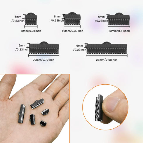 150pcs Pinch Crimp Ends for Jewelry Making,Ribbon Clamp End Bracelet Clamps Crimp Ends Leather Fastener Clasps for DIY Choker Anklets Crafts (Gun ...