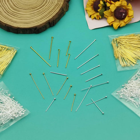 2000Pcs Assorted Head Pins Set for Jewelry Making,Jewelry Head Pins Kit includes 1000Pcs Ball Head Pins 1000Pcs Flat Head Pins Eye Pins for Jewelr...