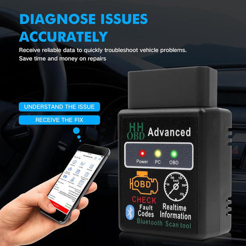Bluetooth OBD2 Scanner Adapter, Wireless Diagnostic Code Reader OBD II Scan Tool Reset & Clear Check Car Engine Light, Compatible with iOS& Androi...