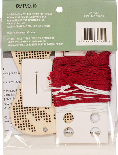Dimensions Counted Cross Stitch, Reindeer Wooden Christmas Ornament Craft Kit, 1 Pc, Red,White...