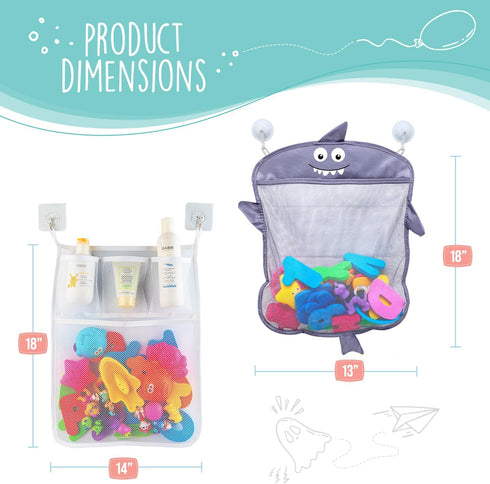 Comfylife Baby Bath Toy Organizer - Shark +36 Bath Letters & Numbers +Extra Bath Toy Storage Net & 10 Strong Hooks, Great Bath Net for Kids, Cute ...