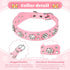 2 Pieces PU Leather Dog Collar Pink Rhinestone Pet Collar Flower Pattern Studded Dog Collar Adjustable Bling Puppy Collar PU Leather Crystal Pet C...