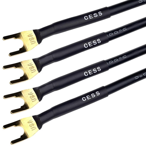 CESS-028L HiFi Premium Speaker Cable Jumpers 8 Inches - Fork Spade Plug to Spade Plug Speaker Jumper Cables - 4 Pack (Large Fork)...