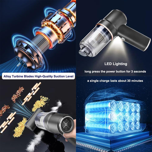 9000PA Handheld Vacuum Cordless, Portable Car Vacuum with LED Light, Mini Car Vacuum Cleaner, Black Hand Vacuum with Low Noise for Car, Home, Offi...