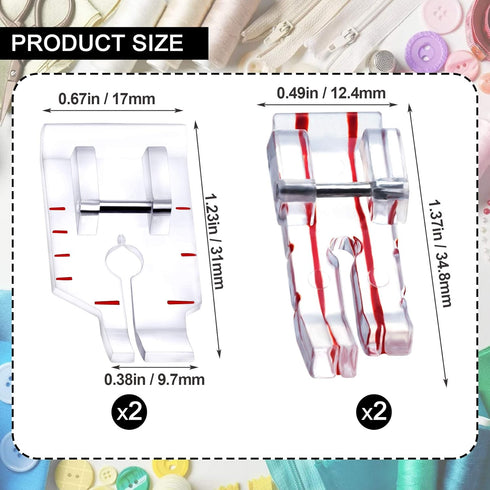 PAGOW 4pcs 1/4" (Quarter Inch) Sewing Machine Presser Foot, Sewing Machine Accessories Fit for Low Shank Sewing Machine (2 Styles)...