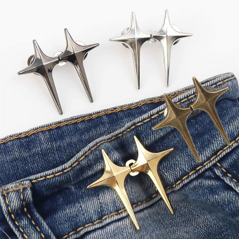 8 Sets Adjustable Star Button Pant Waist Tightener, Adjustable Waist Buckle Sets No Sew and No Tools Detachable Decorative Waist Buckles, Jean But...