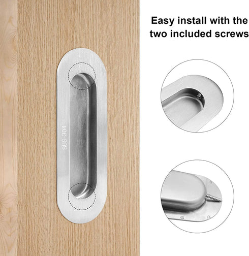 Mesee 2 Packs Flush Sliding Door Handles with Fixing Screws, Stainless Steel Recessed Oval Drawer Pull Handle Concealed Finger Pulls for Wardrobes...