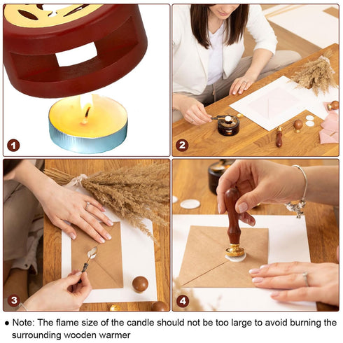 PATIKIL Wax Seal Kit, 2 Set Wax Seal Warmer Melting Spoon Wax Seal Stamp Handle Melt Stove Pot Furnace Tool for Melting Wax Sealing Beads, Brown...