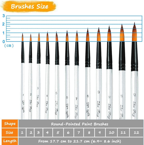Acrylic Paint Brushes Set, 12pcs Professional Round-Pointed Tip Artist Paintbrushes for Acrylic Watercolor Oil Painting, Face Body Nail Art, Craft...